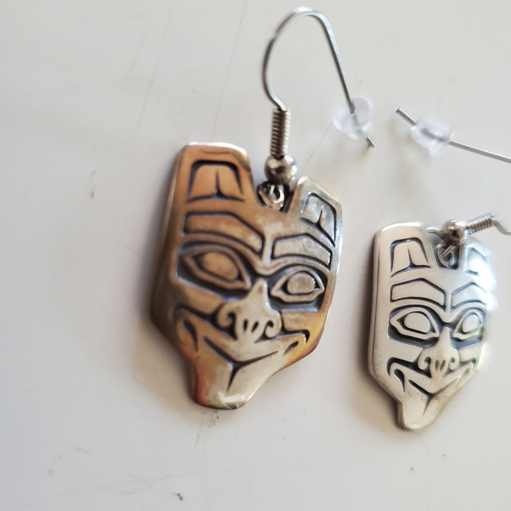 Marked Sterling Earrings Barry Herem Totem Animal Earrings - Picture 2 of 5